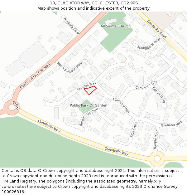 18, GLADIATOR WAY, COLCHESTER, CO2 9PS: Location map and indicative extent of plot