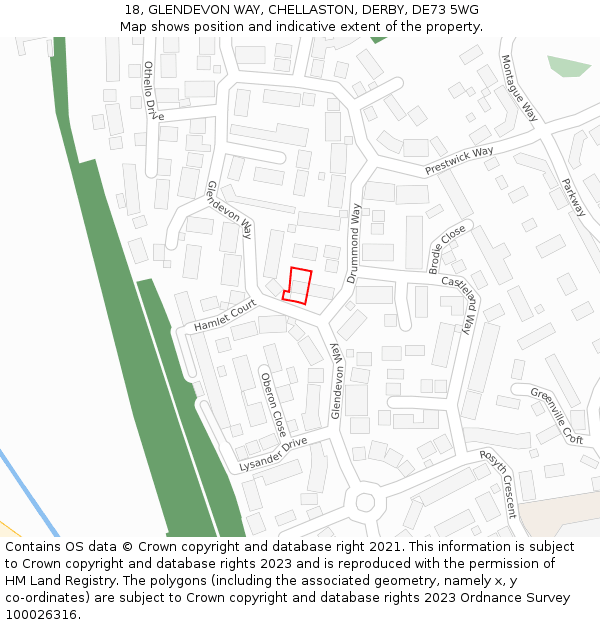 18, GLENDEVON WAY, CHELLASTON, DERBY, DE73 5WG: Location map and indicative extent of plot