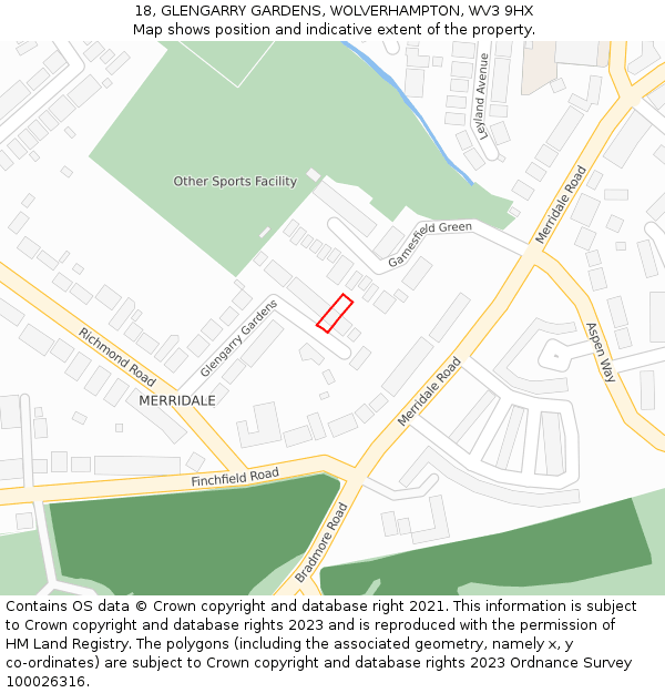 18, GLENGARRY GARDENS, WOLVERHAMPTON, WV3 9HX: Location map and indicative extent of plot
