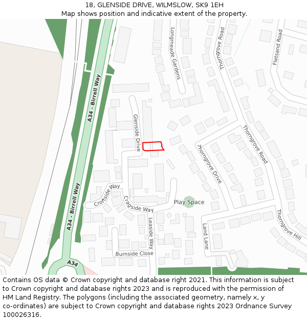 18, GLENSIDE DRIVE, WILMSLOW, SK9 1EH: Location map and indicative extent of plot