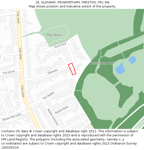 18, GLENWAY, PENWORTHAM, PRESTON, PR1 9AJ: Location map and indicative extent of plot