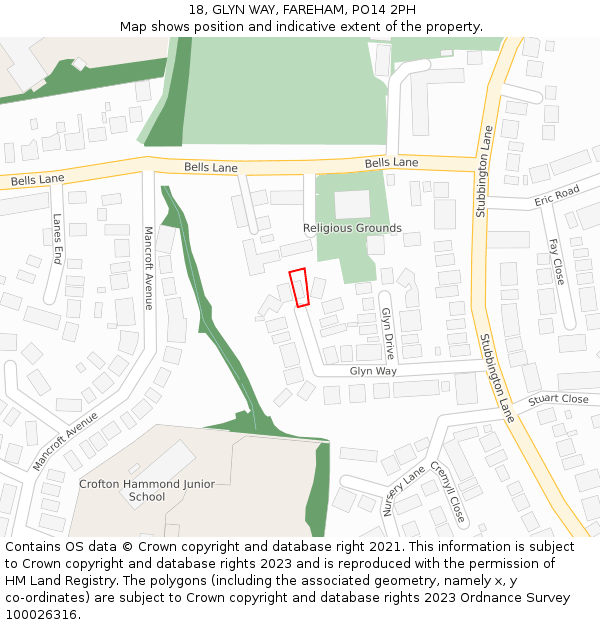 18, GLYN WAY, FAREHAM, PO14 2PH: Location map and indicative extent of plot