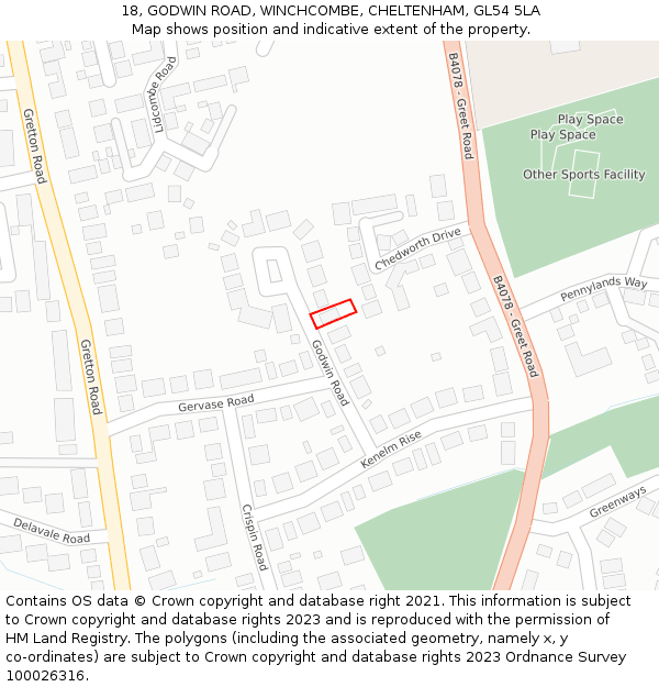 18, GODWIN ROAD, WINCHCOMBE, CHELTENHAM, GL54 5LA: Location map and indicative extent of plot