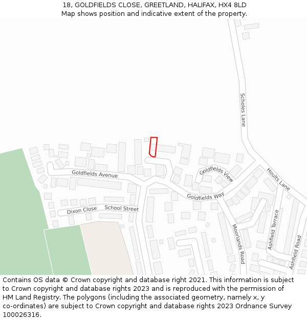 18, GOLDFIELDS CLOSE, GREETLAND, HALIFAX, HX4 8LD: Location map and indicative extent of plot