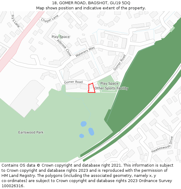 18, GOMER ROAD, BAGSHOT, GU19 5DQ: Location map and indicative extent of plot