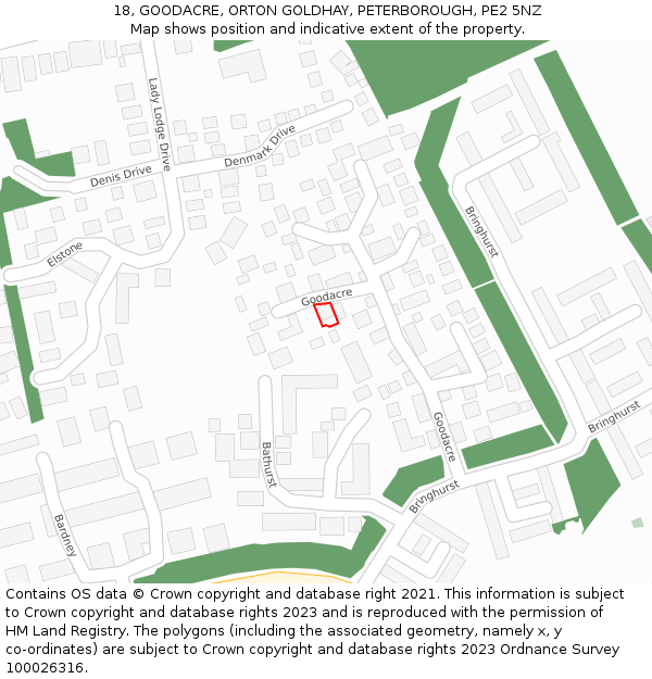 18, GOODACRE, ORTON GOLDHAY, PETERBOROUGH, PE2 5NZ: Location map and indicative extent of plot