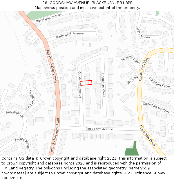 18, GOODSHAW AVENUE, BLACKBURN, BB1 8PF: Location map and indicative extent of plot