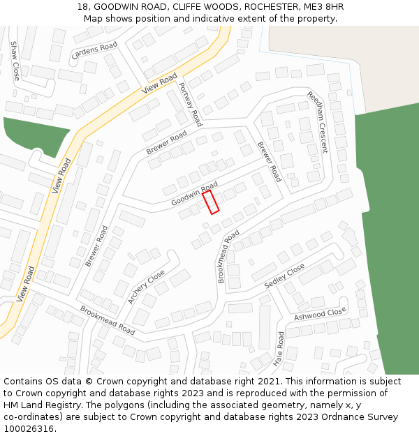 18, GOODWIN ROAD, CLIFFE WOODS, ROCHESTER, ME3 8HR: Location map and indicative extent of plot