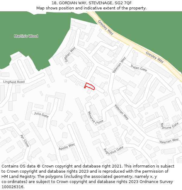 18, GORDIAN WAY, STEVENAGE, SG2 7QF: Location map and indicative extent of plot