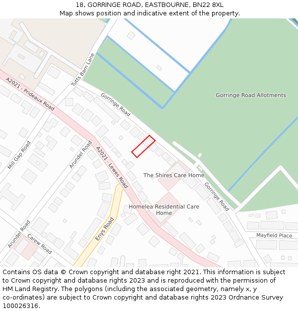 18, GORRINGE ROAD, EASTBOURNE, BN22 8XL: Location map and indicative extent of plot