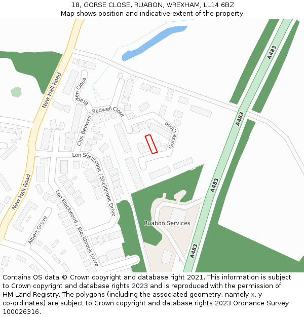 18, GORSE CLOSE, RUABON, WREXHAM, LL14 6BZ: Location map and indicative extent of plot