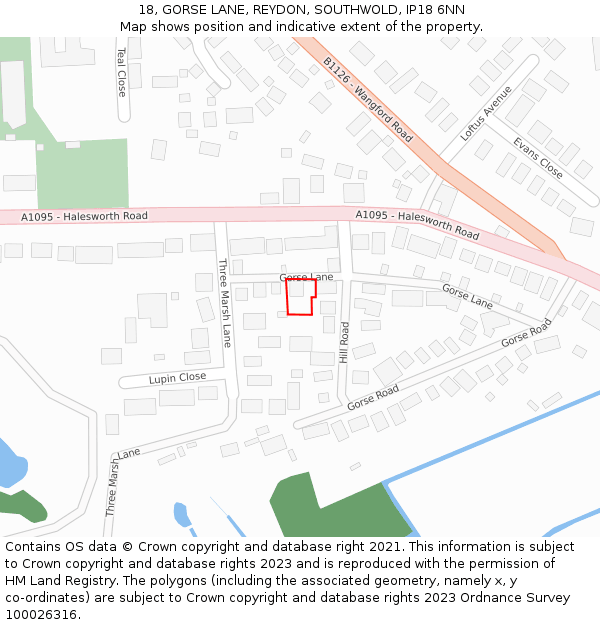 18, GORSE LANE, REYDON, SOUTHWOLD, IP18 6NN: Location map and indicative extent of plot