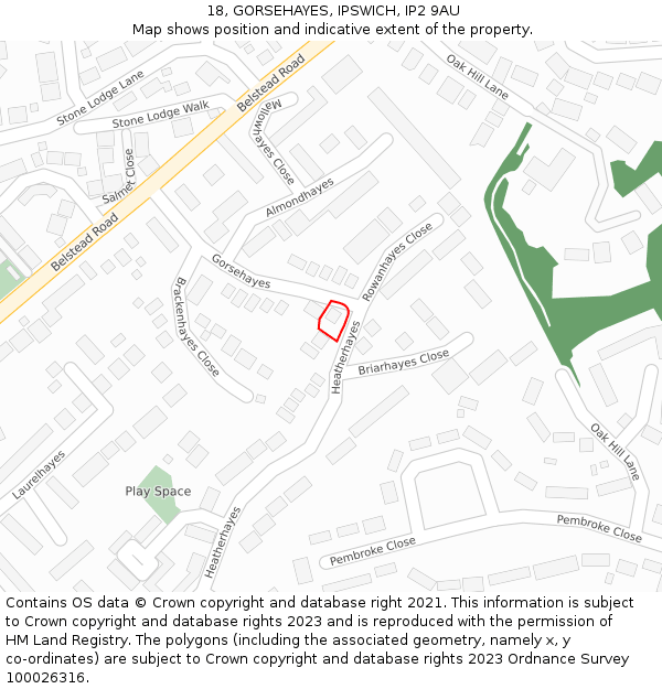 18, GORSEHAYES, IPSWICH, IP2 9AU: Location map and indicative extent of plot