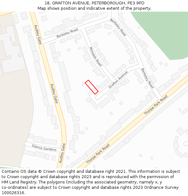 18, GRAFTON AVENUE, PETERBOROUGH, PE3 9PD: Location map and indicative extent of plot