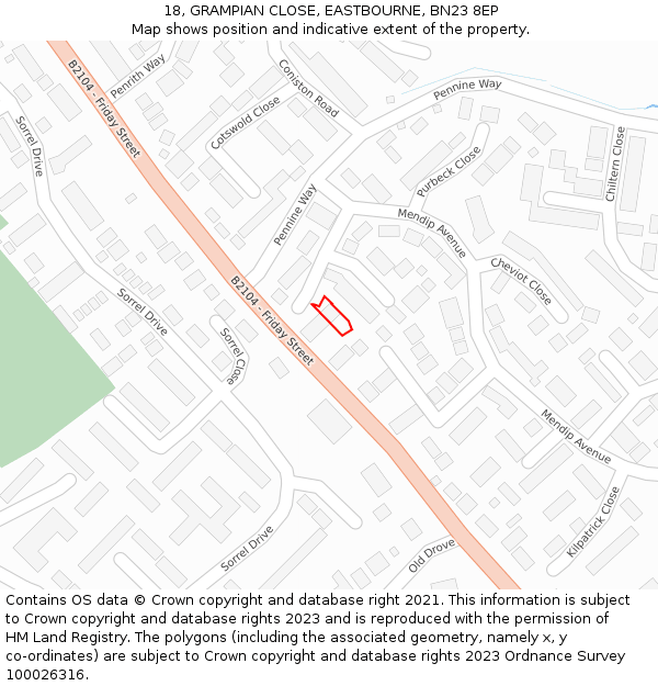 18, GRAMPIAN CLOSE, EASTBOURNE, BN23 8EP: Location map and indicative extent of plot