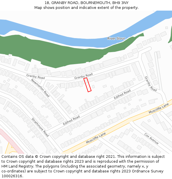 18, GRANBY ROAD, BOURNEMOUTH, BH9 3NY: Location map and indicative extent of plot