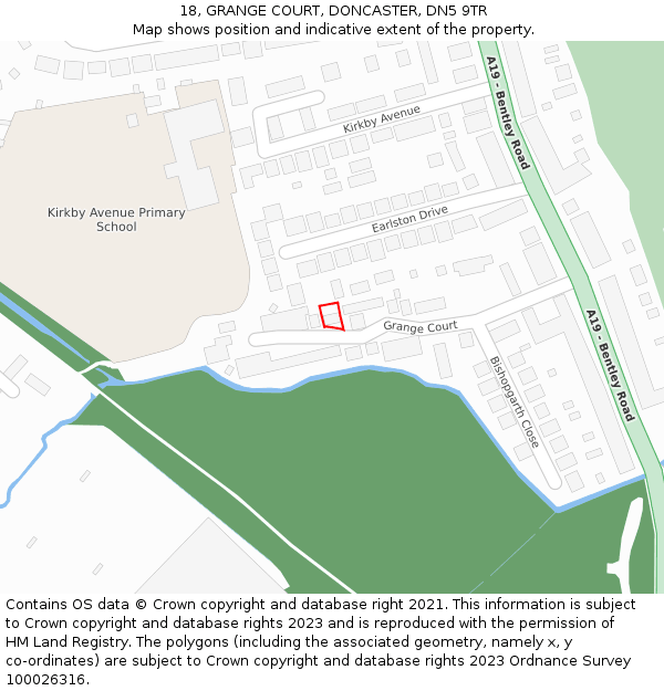 18, GRANGE COURT, DONCASTER, DN5 9TR: Location map and indicative extent of plot