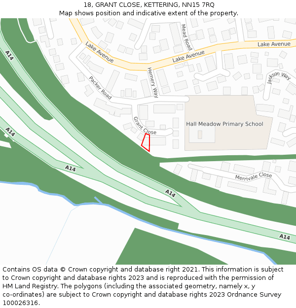 18, GRANT CLOSE, KETTERING, NN15 7RQ: Location map and indicative extent of plot