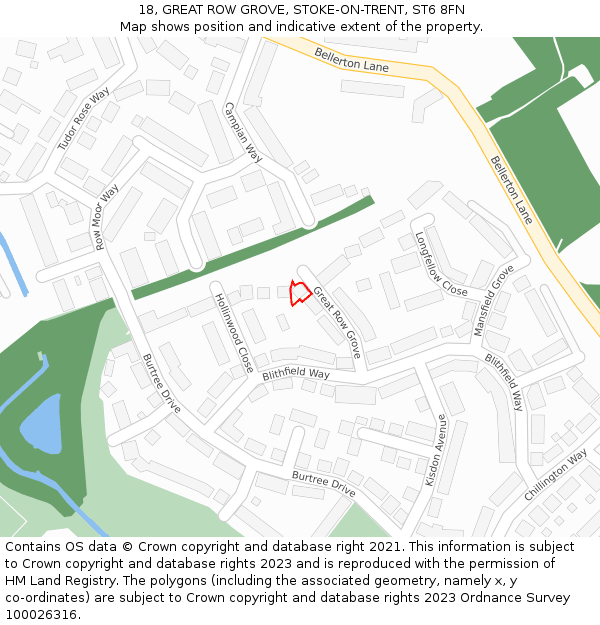 18, GREAT ROW GROVE, STOKE-ON-TRENT, ST6 8FN: Location map and indicative extent of plot
