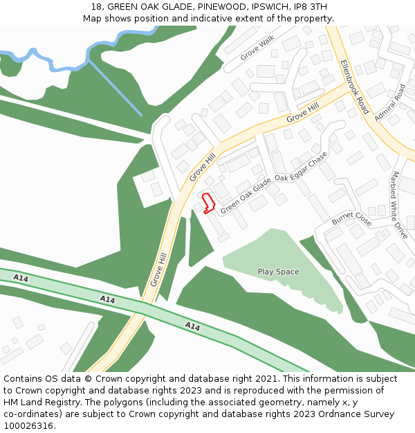 18, GREEN OAK GLADE, PINEWOOD, IPSWICH, IP8 3TH: Location map and indicative extent of plot