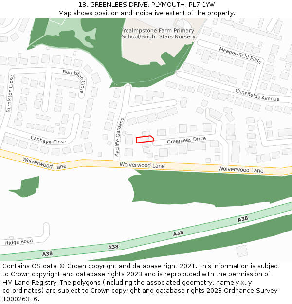 18, GREENLEES DRIVE, PLYMOUTH, PL7 1YW: Location map and indicative extent of plot