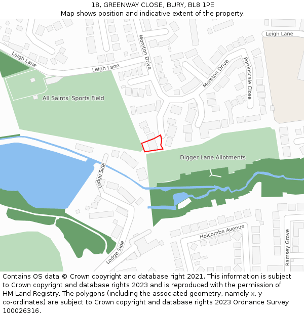 18, GREENWAY CLOSE, BURY, BL8 1PE: Location map and indicative extent of plot