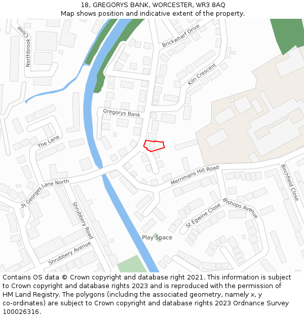 18, GREGORYS BANK, WORCESTER, WR3 8AQ: Location map and indicative extent of plot