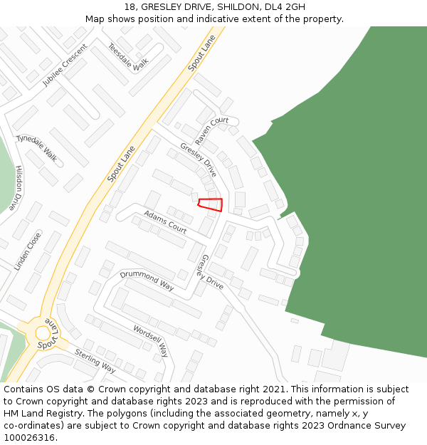 18, GRESLEY DRIVE, SHILDON, DL4 2GH: Location map and indicative extent of plot