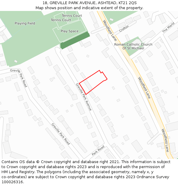 18, GREVILLE PARK AVENUE, ASHTEAD, KT21 2QS: Location map and indicative extent of plot