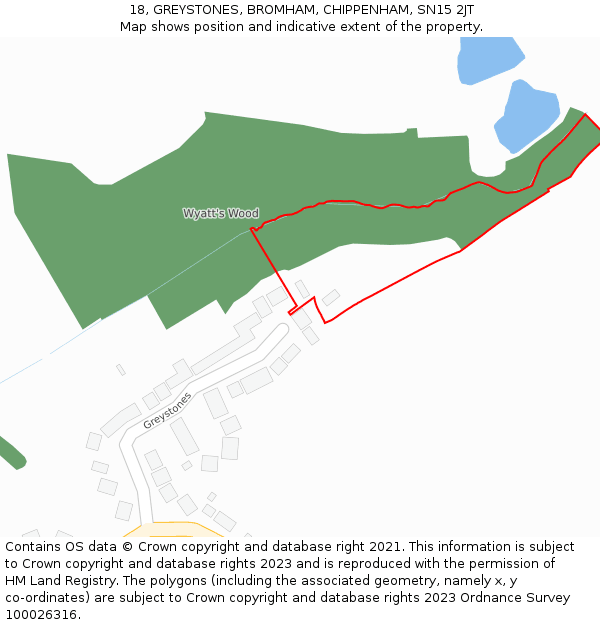 18, GREYSTONES, BROMHAM, CHIPPENHAM, SN15 2JT: Location map and indicative extent of plot