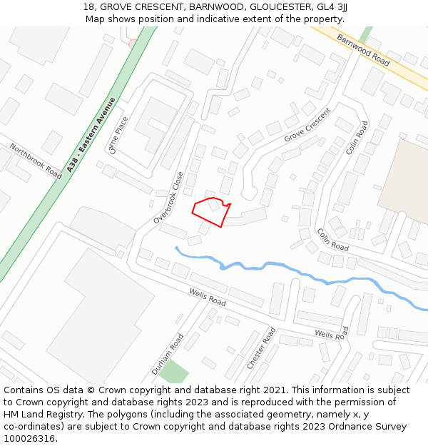 18, GROVE CRESCENT, BARNWOOD, GLOUCESTER, GL4 3JJ: Location map and indicative extent of plot