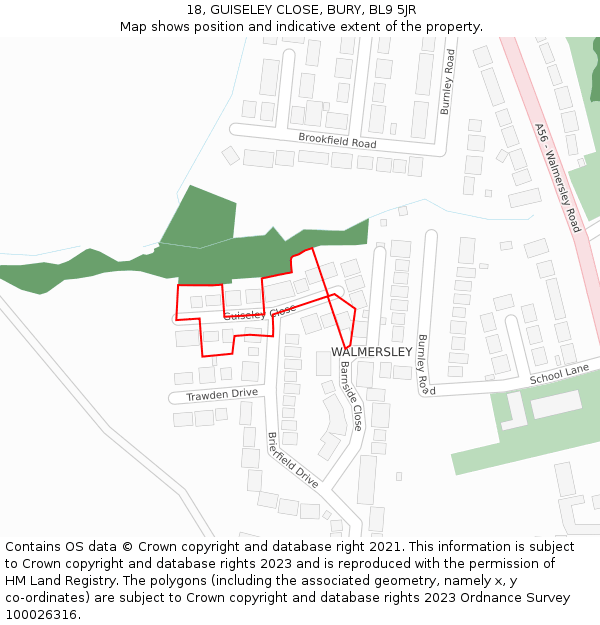 18, GUISELEY CLOSE, BURY, BL9 5JR: Location map and indicative extent of plot