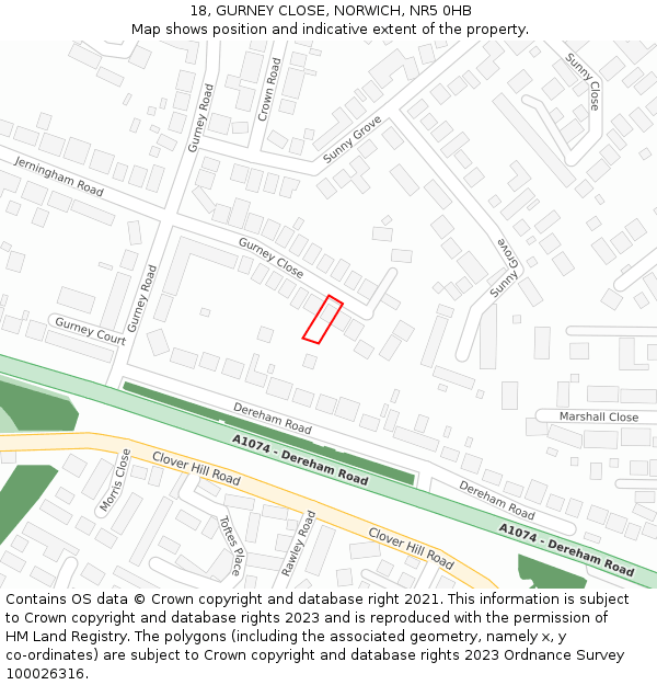 18, GURNEY CLOSE, NORWICH, NR5 0HB: Location map and indicative extent of plot