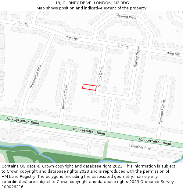 18, GURNEY DRIVE, LONDON, N2 0DG: Location map and indicative extent of plot