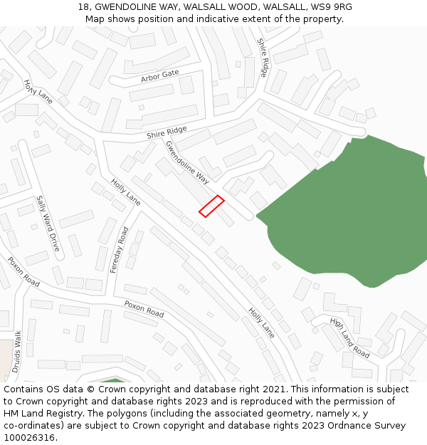 18, GWENDOLINE WAY, WALSALL WOOD, WALSALL, WS9 9RG: Location map and indicative extent of plot