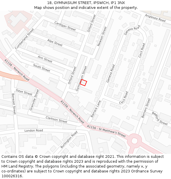 18, GYMNASIUM STREET, IPSWICH, IP1 3NX: Location map and indicative extent of plot