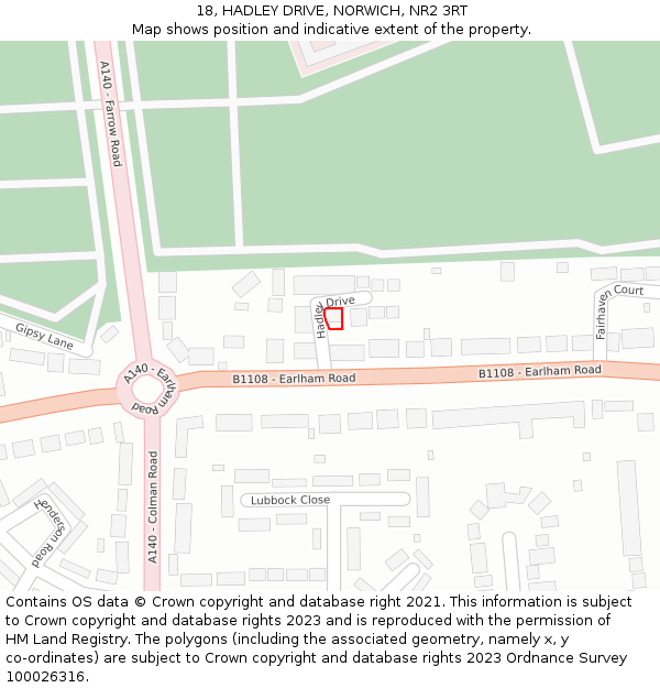 18, HADLEY DRIVE, NORWICH, NR2 3RT: Location map and indicative extent of plot