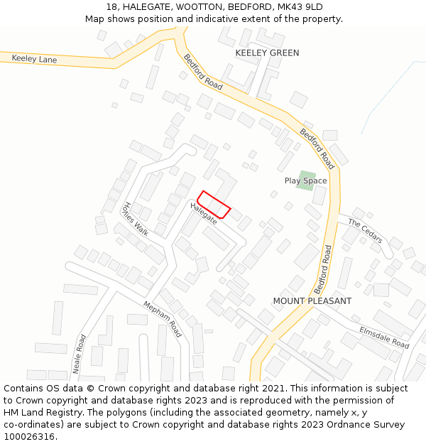 18, HALEGATE, WOOTTON, BEDFORD, MK43 9LD: Location map and indicative extent of plot
