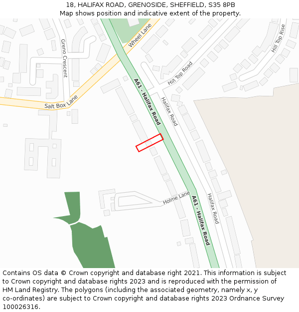 18, HALIFAX ROAD, GRENOSIDE, SHEFFIELD, S35 8PB: Location map and indicative extent of plot