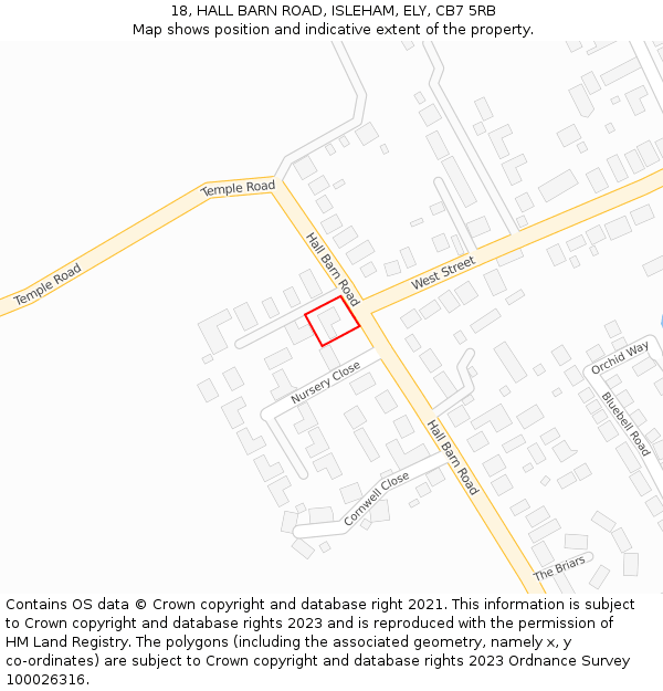 18, HALL BARN ROAD, ISLEHAM, ELY, CB7 5RB: Location map and indicative extent of plot