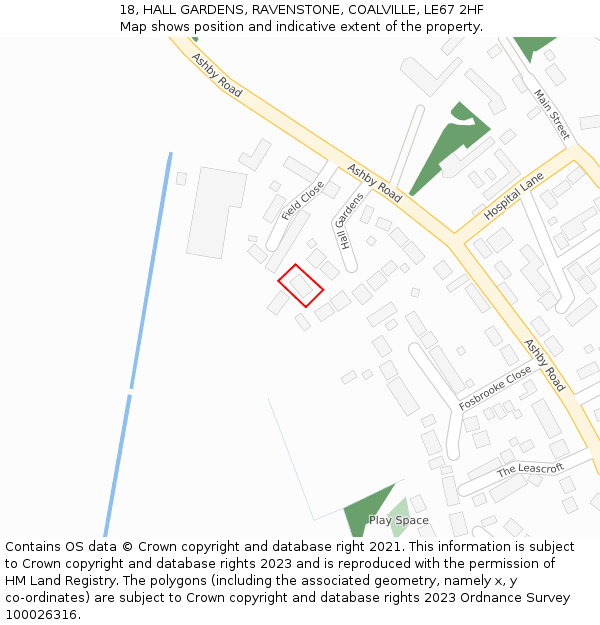 18, HALL GARDENS, RAVENSTONE, COALVILLE, LE67 2HF: Location map and indicative extent of plot