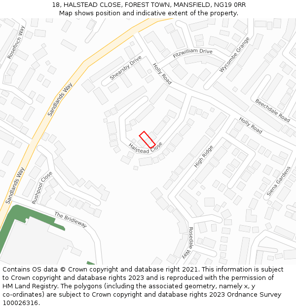 18, HALSTEAD CLOSE, FOREST TOWN, MANSFIELD, NG19 0RR: Location map and indicative extent of plot