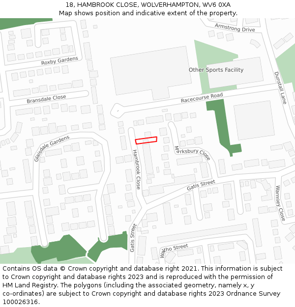 18, HAMBROOK CLOSE, WOLVERHAMPTON, WV6 0XA: Location map and indicative extent of plot