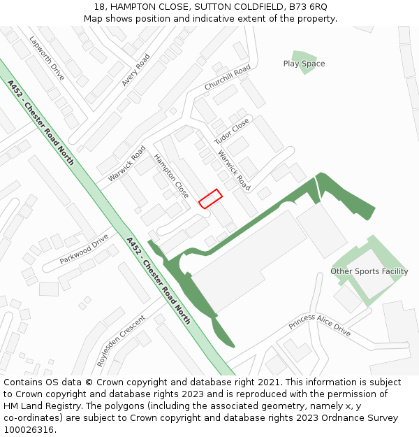 18, HAMPTON CLOSE, SUTTON COLDFIELD, B73 6RQ: Location map and indicative extent of plot