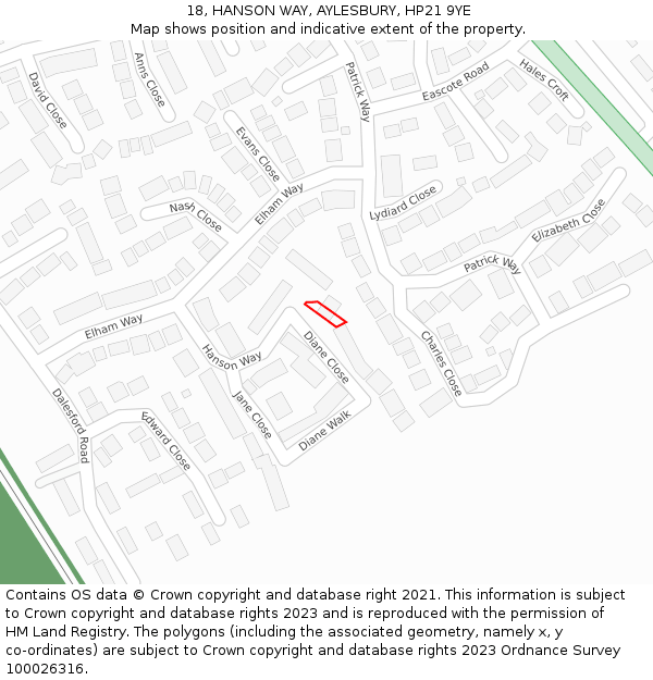 18, HANSON WAY, AYLESBURY, HP21 9YE: Location map and indicative extent of plot