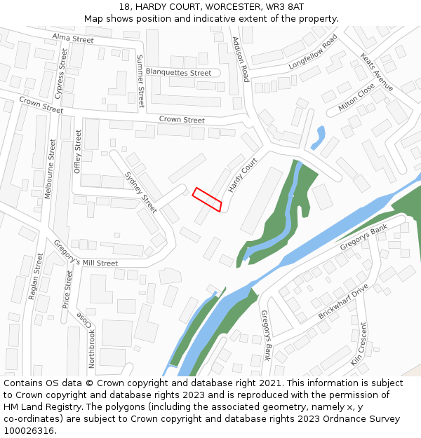 18, HARDY COURT, WORCESTER, WR3 8AT: Location map and indicative extent of plot