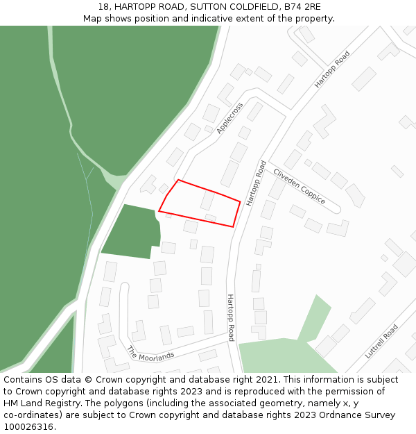 18, HARTOPP ROAD, SUTTON COLDFIELD, B74 2RE: Location map and indicative extent of plot