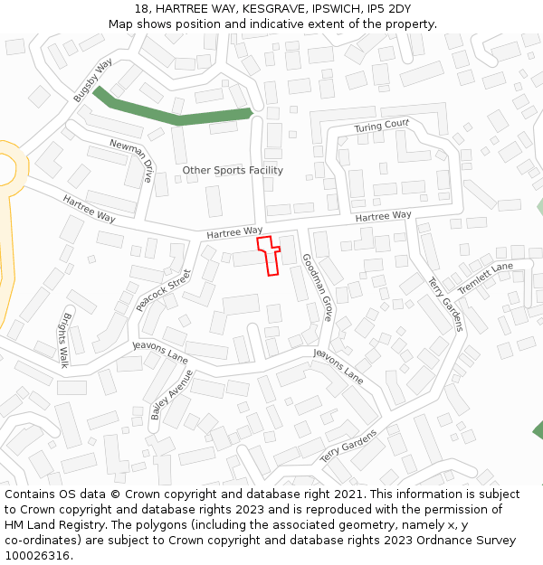 18, HARTREE WAY, KESGRAVE, IPSWICH, IP5 2DY: Location map and indicative extent of plot
