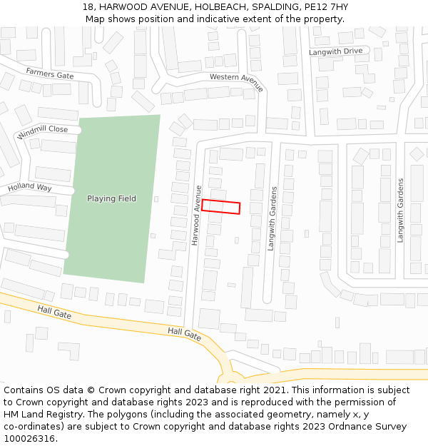18, HARWOOD AVENUE, HOLBEACH, SPALDING, PE12 7HY: Location map and indicative extent of plot