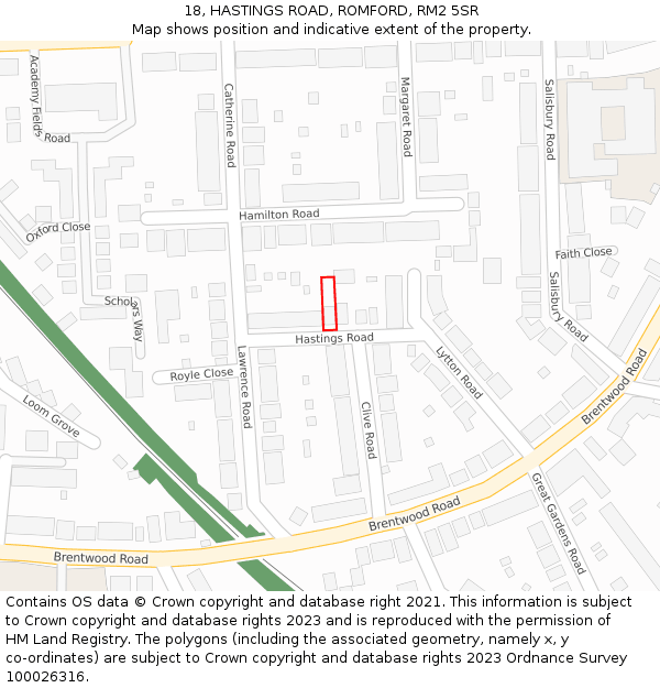 18, HASTINGS ROAD, ROMFORD, RM2 5SR: Location map and indicative extent of plot